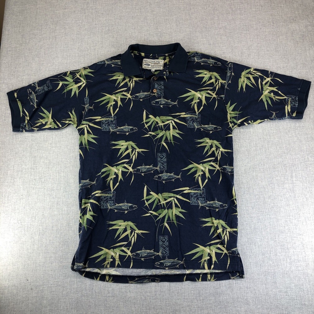 AFTCO Polo Shirt Mens XL Blue‎ Short Sleeve Fish Bamboo Fishing Boating Golfer